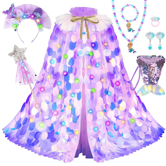 LIMIROLER princess dress-up mermaid cape kit sparks imaginative play with rainbow shimmer.