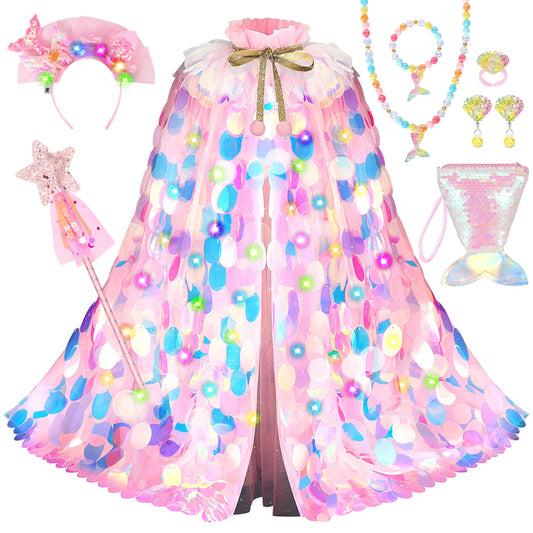 LIMIROLER princess dress-up set cape sparkles during play, fueling imaginative storytelling.