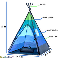 LimitlessFunN teepee folds compactly and includes carrying case for easy storage.