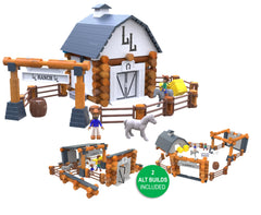 Lincoln Logs Big Sky Ranch assembly with stained wood logs for imaginative construction.