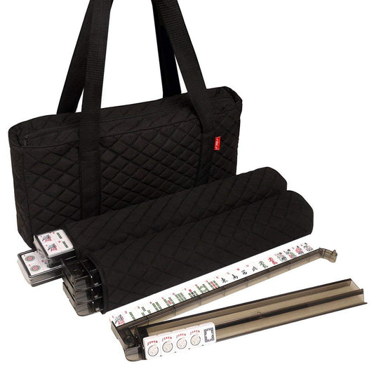 Linda Li American Mah Jongg Set in a black quilted bag, portable for game nights.