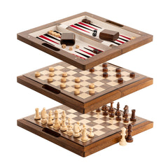 Lingle 3-in-1 setup showing chess, backgammon, checkers ready for travel