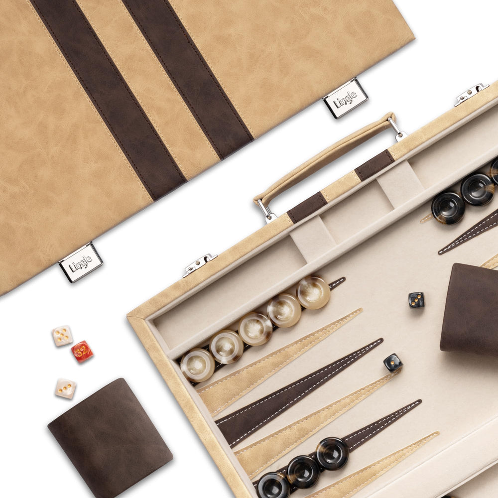 Lingle folding leather backgammon case for travel and protection
