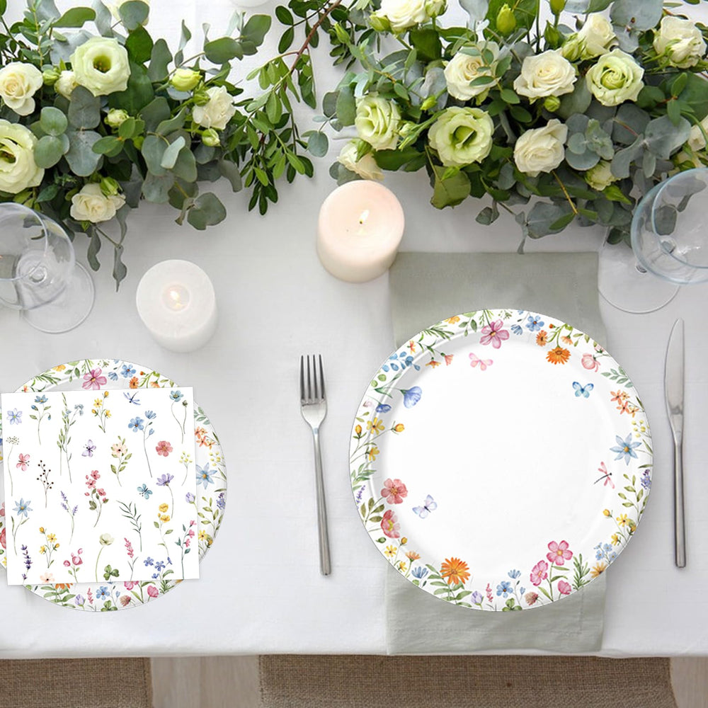 LINHAXM floral napkins complement wildflower tableware and absorb spills.