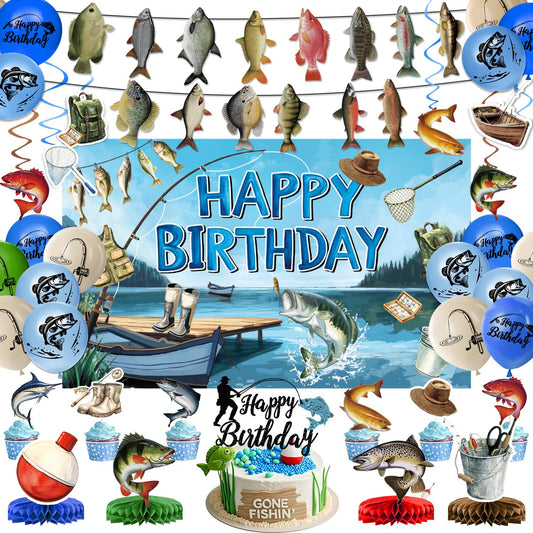 LINHAXM fishing birthday backdrop offers a vivid scene for photos and memorable celebrations.
