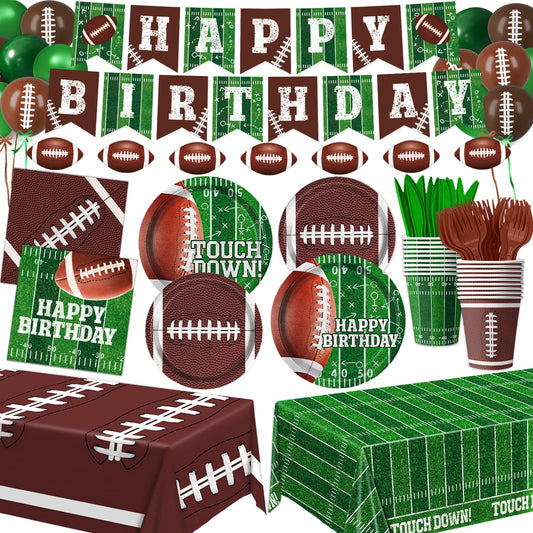 LINHAXM football birthday plates close-up for cohesive game-day dining setup