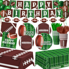 LINHAXM football birthday plates close-up for cohesive game-day dining setup