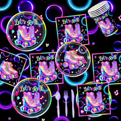 LINHAXM roller skating tablecloth and banner set for cohesive decor