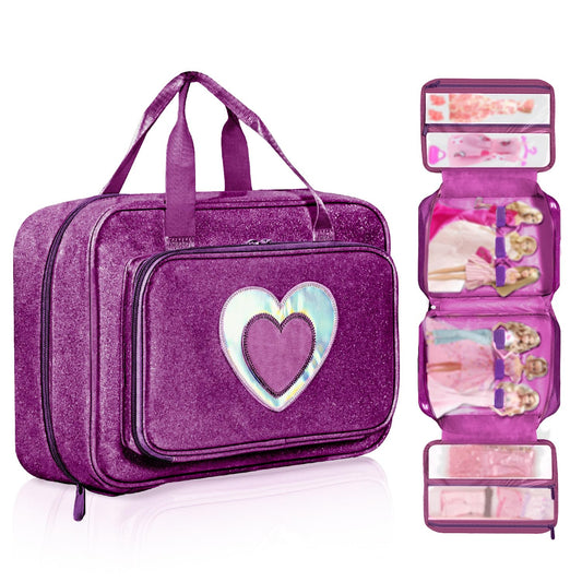 LININYHAO carrying case for Barbie 12-inch dolls in lavender, closed for tidy storage