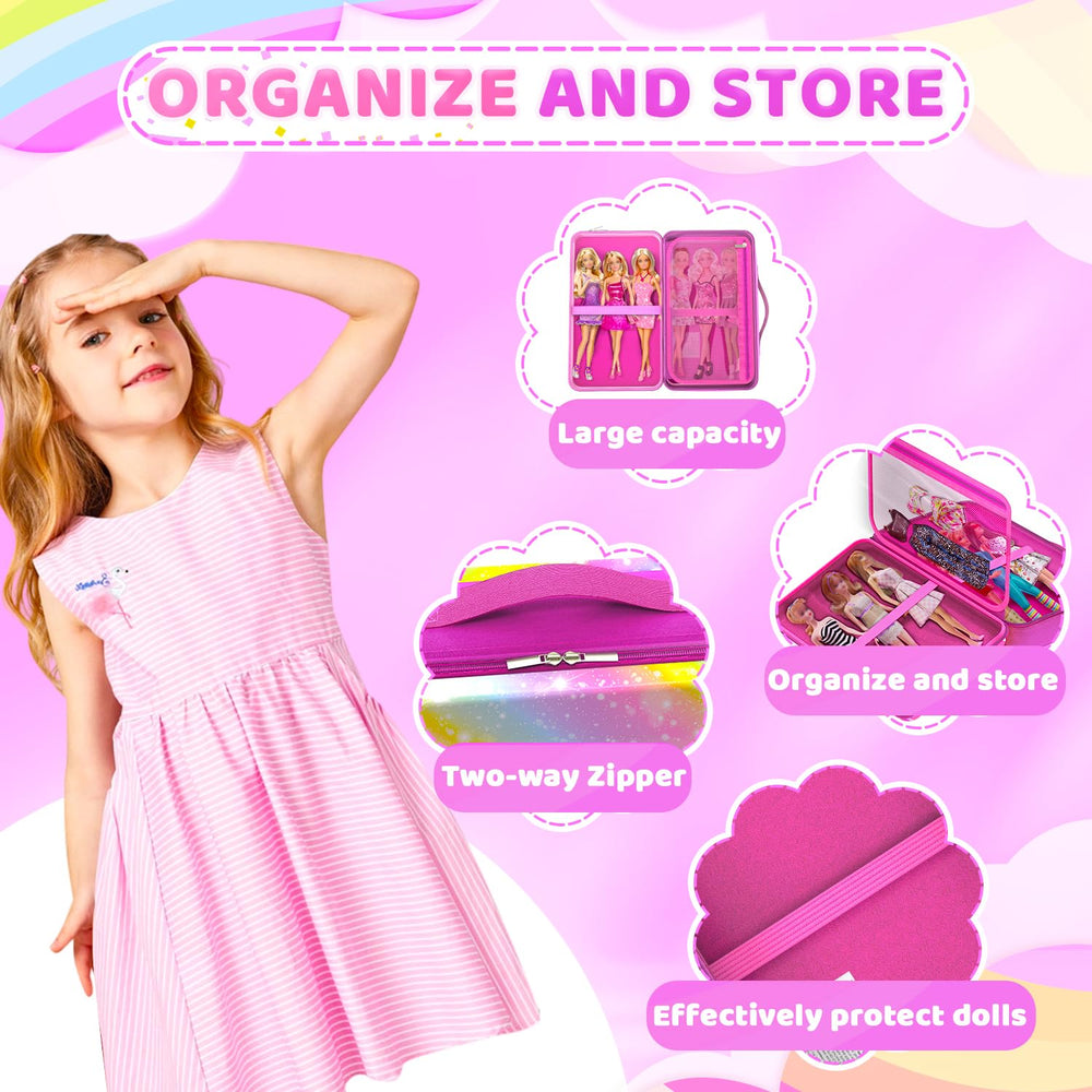 LININYHAO doll case side pockets store clothes and accessories neatly