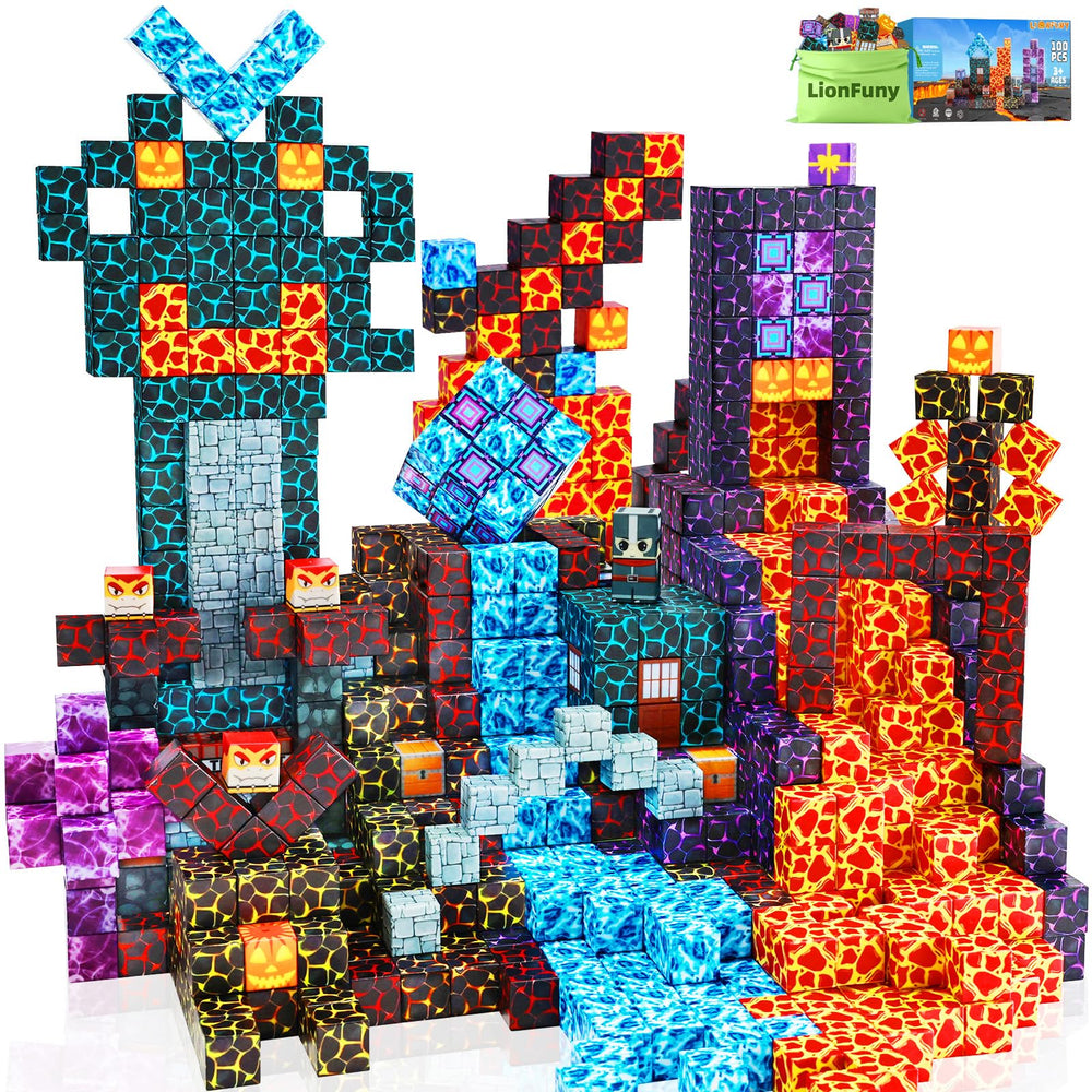 LionFuny magnetic blocks 100pcs, open-ended assembly for spatial skills