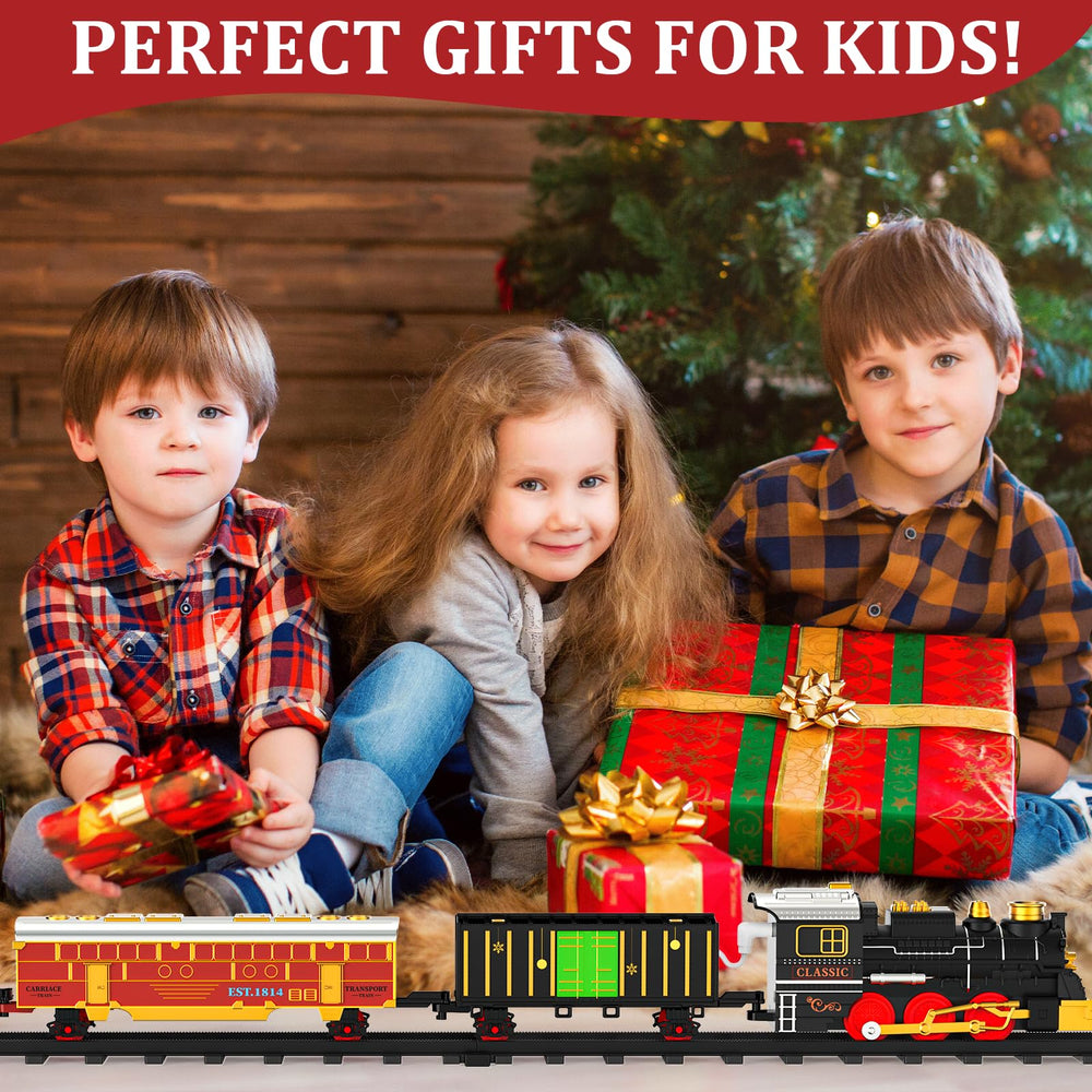 Lipneaed Christmas-themed train scene under the tree sparks festive storytelling.