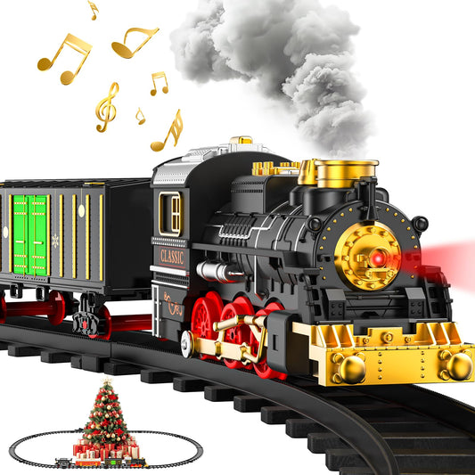 Lipneaed train set locomotive with lights ready for imaginative play around the Christmas tree.