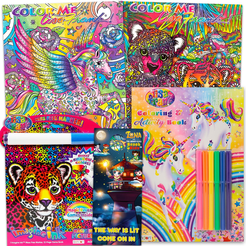 Lisa Frank coloring book set cover with vibrant characters for creative unwind