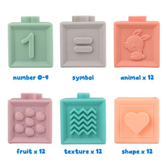 Litand soft squeak blocks for infant bath time play and sensory feedback.