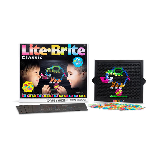Lite-Brite Classic pegs and board close-up: vibrant colors spark imaginative art.
