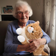 Litence realistic cat plush orange body close-up, durable fabric designed for long-lasting cuddles.