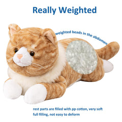 Litence weighted cat plush with realistic eyes, inviting expression for imaginative play and comfort.