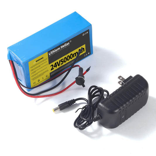 Lithium Hellas 24V 5Ah battery front view, compact and portable for DIY projects.