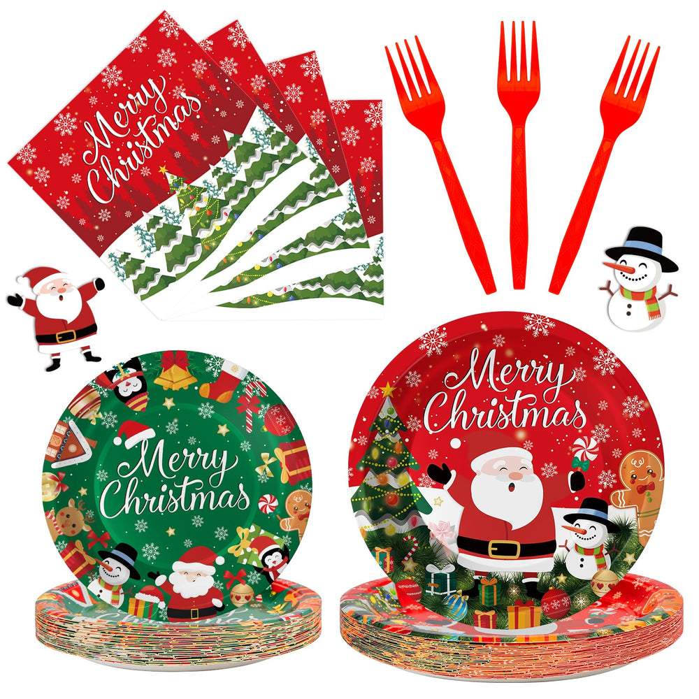 Litmitfu Merry Christmas dinnerware set with 9-inch and 7-inch plates for easy party serving.