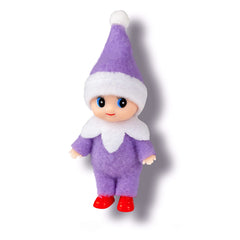 LitoMagic baby elf doll in purple jumpsuit for festive play and decor.