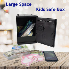 Litpggy bank with password and fingerprint lock for kid security.