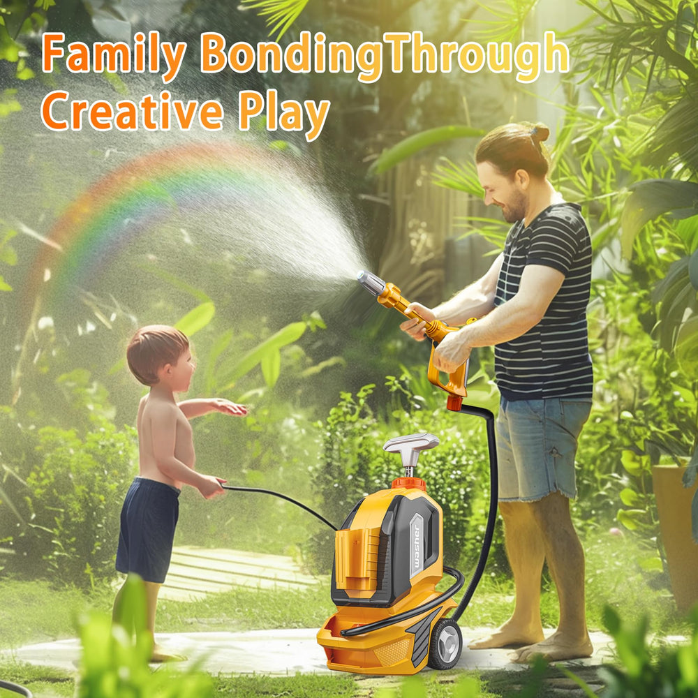 LITTCO manual-pressure car wash toy with adjustable nozzle.