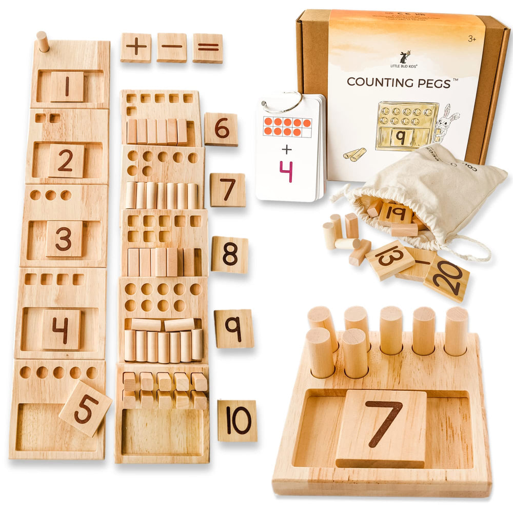 Little Bud Kids Counting Pegs ten-frame setup for hands-on early math exploration.