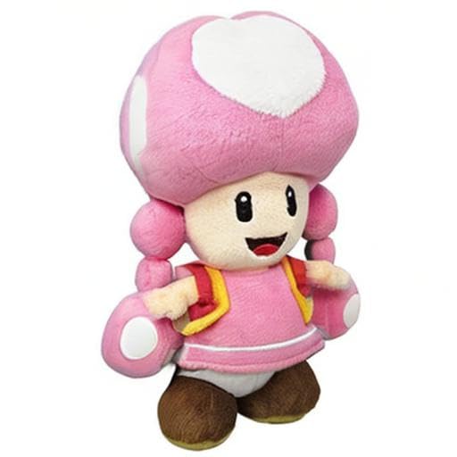 Little Buddy Toadette plush official collection badge signals licensed, collectible display.
