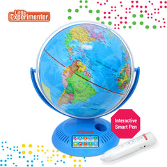 Little Experimenter globe packaging highlights educational toy and durable build