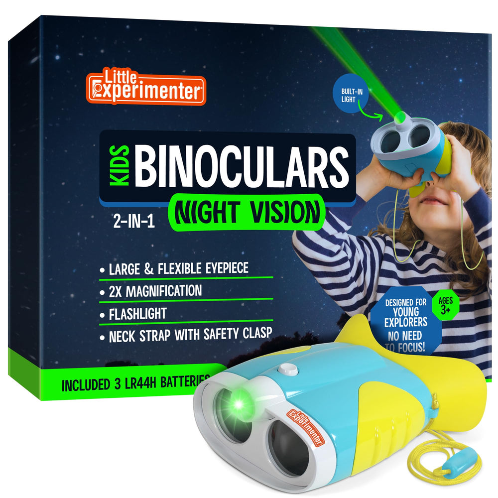 Little Experimenter night vision binoculars front view with kid-friendly grip for easy use.