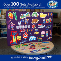 Little Folk Visuals durable polyester felt figures withstand daily classroom play.