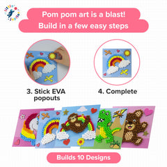 Little Jupiter pom pom art butterfly design invites color exploration and pattern making