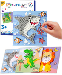 Little Jupiter lion pom pom art card ready for colorful craft