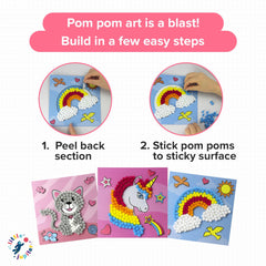 Little Jupiter Pom Pom Art sticky surface cards enable easy crafts