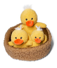 Little Jupiter duck family plush set with basket, ideal cuddles and display.