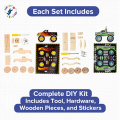 Little Jupiter Monster Truck kit includes screwdriver and screws for guided construction.