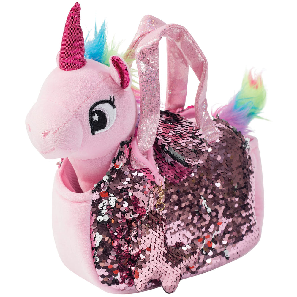 Little Jupiter pink plush unicorn for cuddling and bedtime play.
