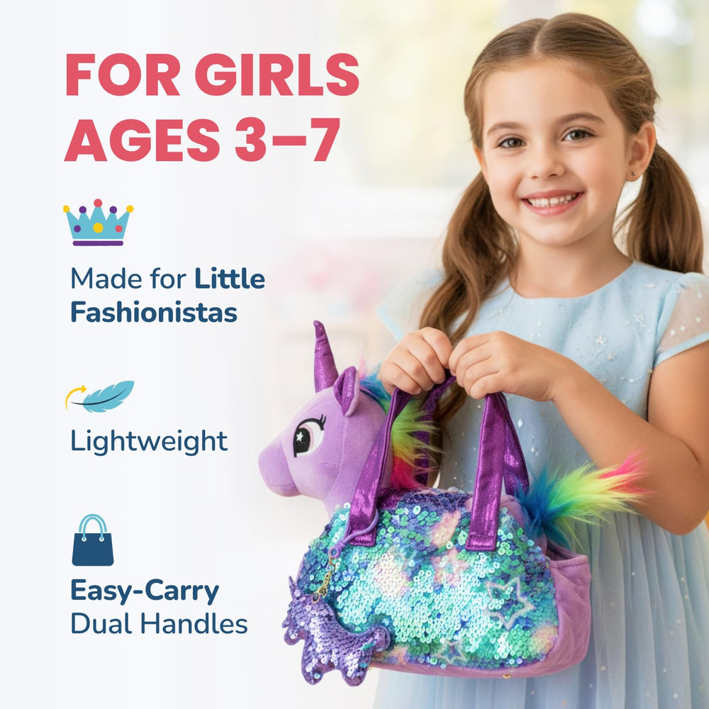 Little Jupiter sequin bag detail shows vibrant sparkles for imaginative play.