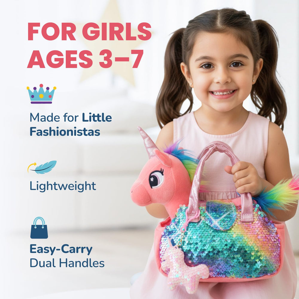 Little Jupiter sequin bag with reversible sequins adds sparkle and interactive fun.