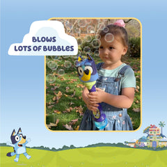 Little Kids BLUEY bubble wand in action with bubbles and music.