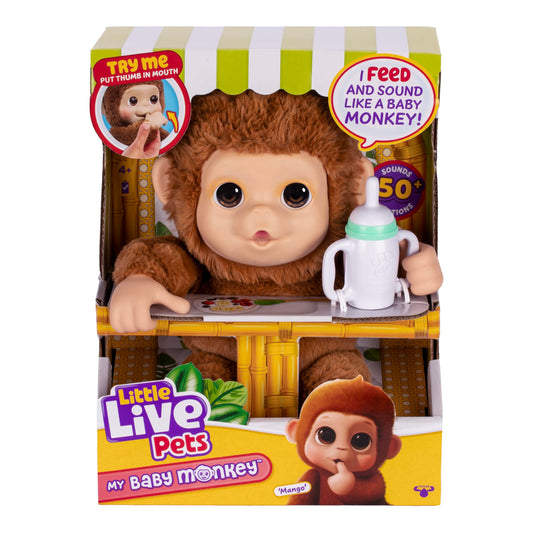 Little Live Pets Mango baby monkey bottle interaction for nurturing play.