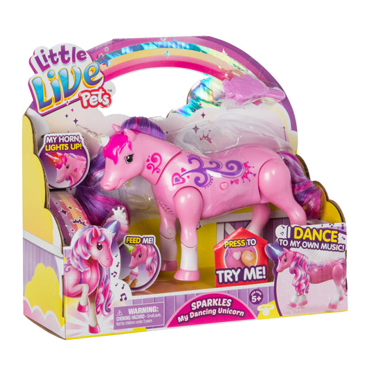 Little Live Pets Sparkles unicorn dancing action for imaginative play and smiles.