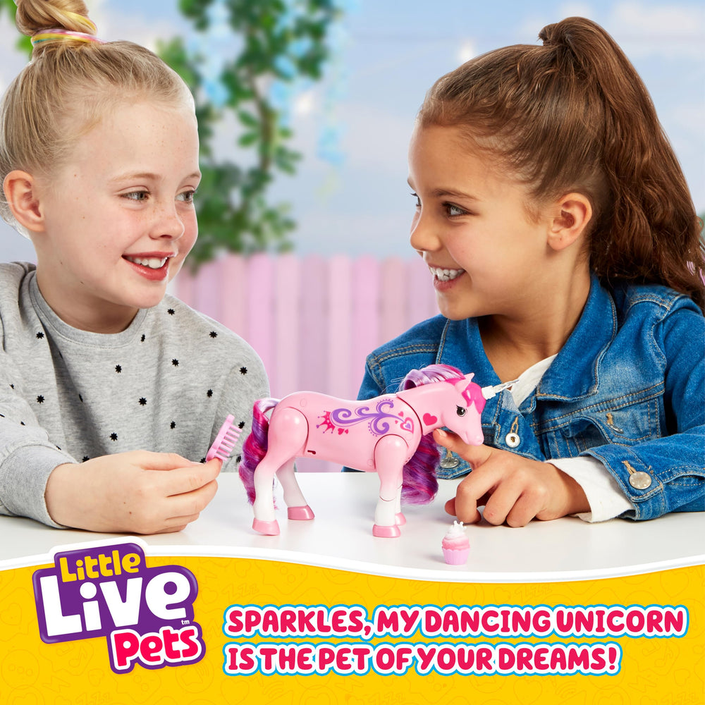 Little Live Pets Sparkles unicorn enjoys magical cupcake or donut treats.