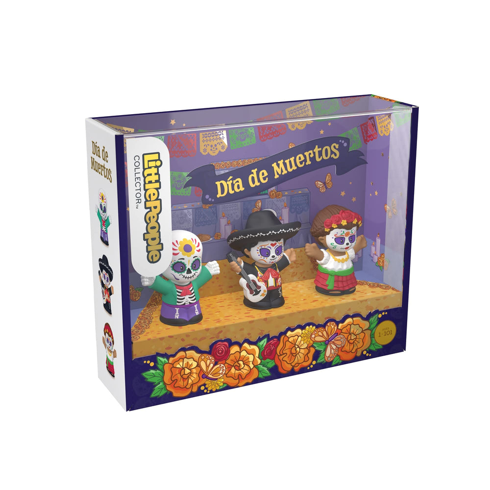 Gift-ready packaging for Little People Collector Día de Muertos with foil detailing.
