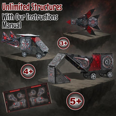 Strong magnets and see-through pieces support building tall bases and inventive robots