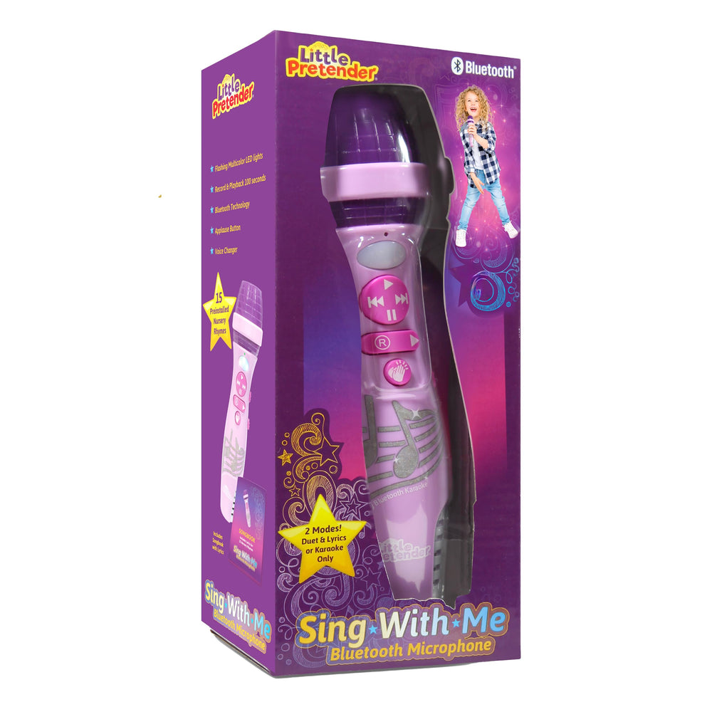 Little Pretender microphone in purple showcases duet and lyrics mode for shared singing