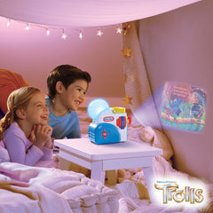 Little Tikes Story Dream Machine wall projection shows Trolls read-along visuals