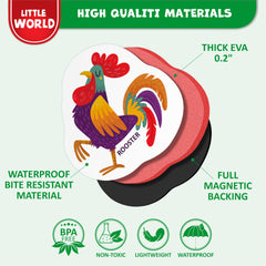 Little World baby magnets on the fridge support easy handling for kids.
