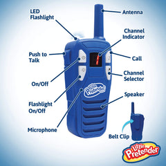 Little Pretender walkie talkies feature a built-in flashlight for nighttime play.